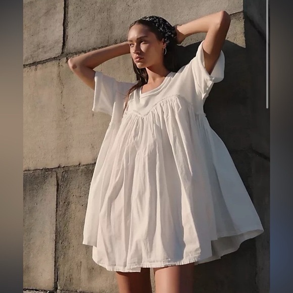 Free People Catalina mini Dress tunic white 100% cotton sz medium - Picture 5 of 16